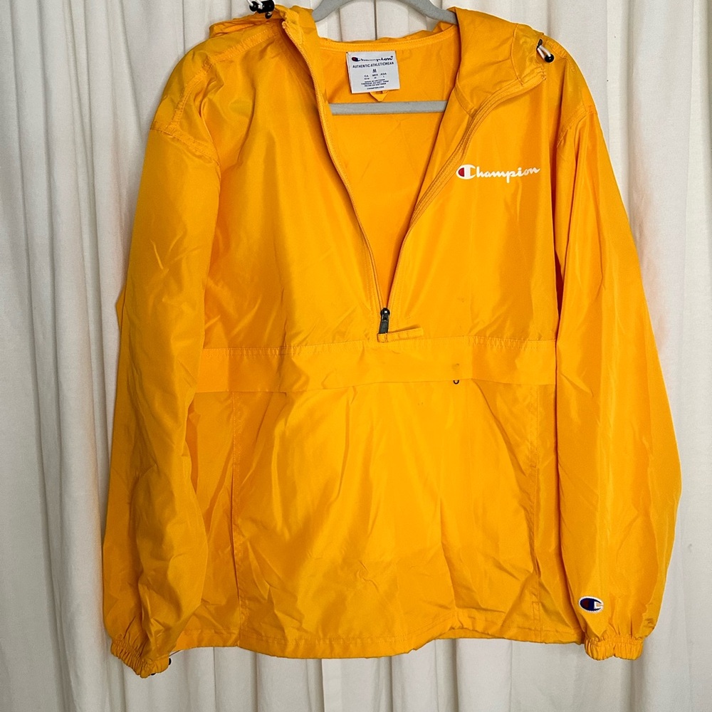 Champion yellow windbreaker raincoat with hoodie